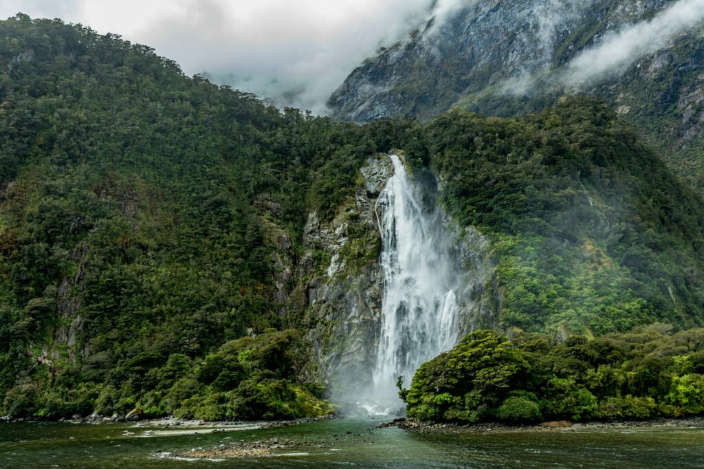 Cloudy and rainy day at Milford Sound, South Island, New Zealand